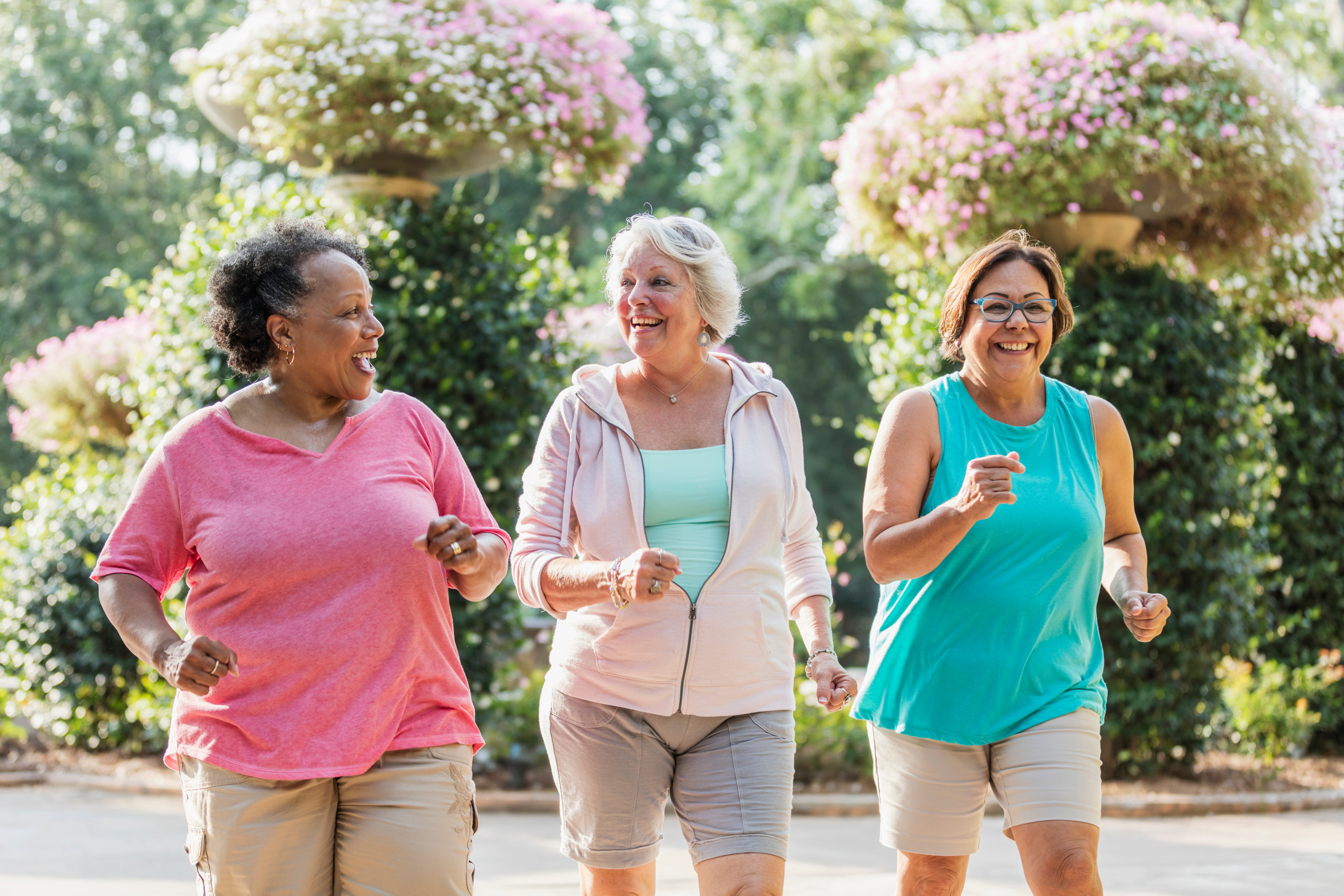Multi-ethnic senior women exercising together